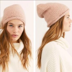 Free people rose pink dreamland knit beanie NWT